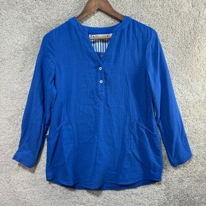 Soft Surroundings Santorini Gauze Tunic Top Women's PXS Blue Pullover Pockets